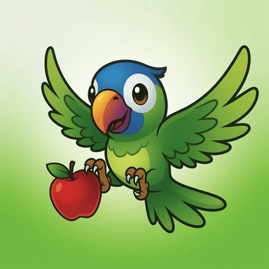 Pico the parrot, holding an apple